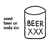 Tin cups (used beer or soda tin)