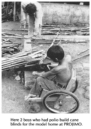 2 boys who had polio build cane blinds for the model home at PROJIMO.