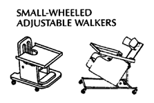 Small-wheeled adjustable walkers.