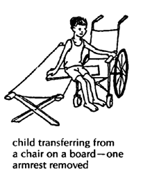child transferring from a chair on a board