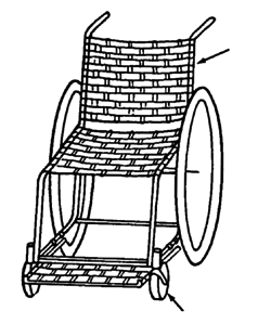 Re-bar and woven plastic wheelchair.