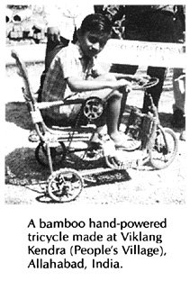 A bamboo hand-powered tricycle rnade at Vilklang Kendra, Allahabad, India.