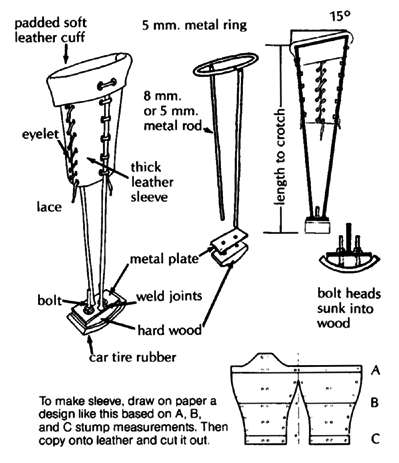 Detailed leather and metal rod limb.