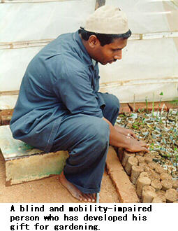 A blind and mobility-impaired person who has developed his gift for gardening.