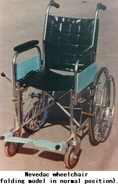 Nevedac wheelchair (folding model in normal position).