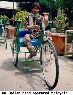 An Indian hand-operated tricycle.