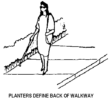 Planters define back of walkway