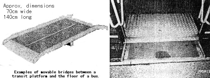 Examples of movable bridges between a transit platform and the floor of a bus.