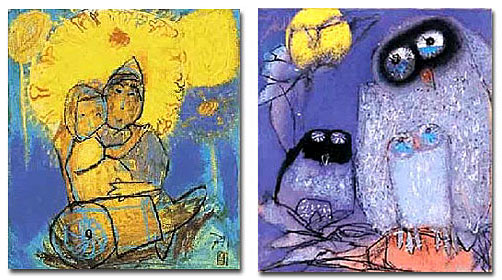 Ohta's picture titled "fire work" and Ohta's picture titled "owls"