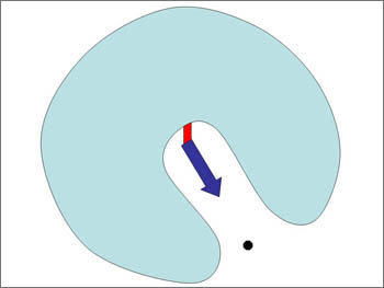 長針は赤、短針は青にして５の方向に向いている短針以外を隠した状態