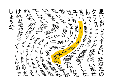 ゆがんだ文字に黄色の反転を加える。1