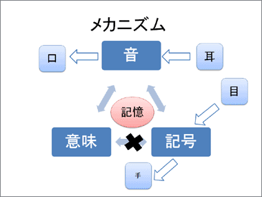 ディスレクシアのメカニズム（記号と意味がつながらない）