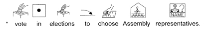 Rebusシンボルをvote in elections to choose Assembly representativesの単語の上に一つづつ置いている。