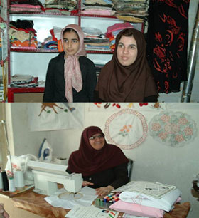 上：社会保障省による所得創出援助を受ける少女たちの写真、下：社会保障省による所得創出援助を受ける女性の写真
