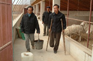 中国のコミュニティで農業をしている障害者