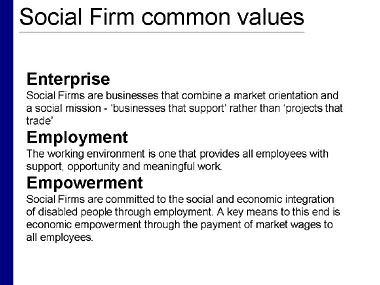 Slide of Social Firm common values