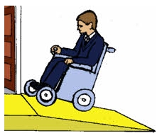 イメージ：スロープを車椅子で上がる人