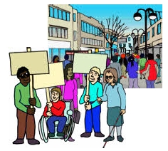 イメージ：障害のある人の権利について地域の人々に話す