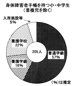 円グラフ：身体障害者手帳を持つ小・中学生