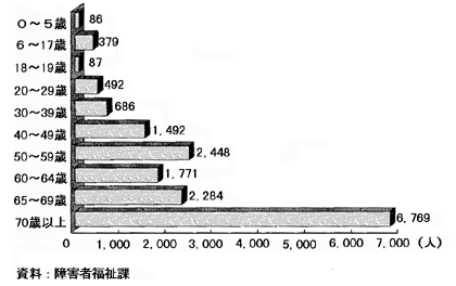 年齢別身体障害者手帳所持者のグラフ