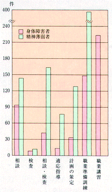栃木障害者職業センターにおける取扱内容別件数グラフ（平成３年度）