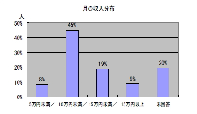 月の収入分布の棒グラフ