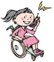 イラスト（車いすで携帯電話をする女性）