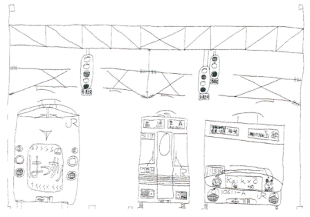 絵　青森駅に到着する列車たち