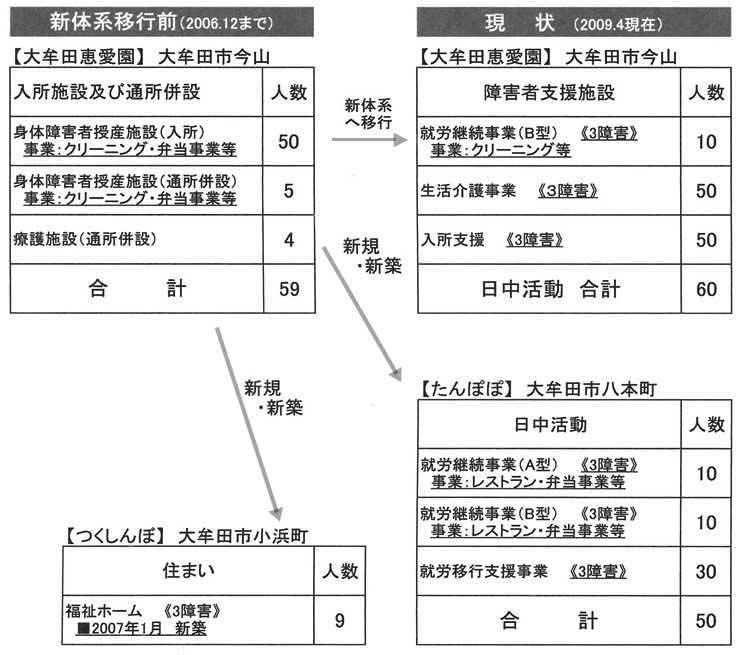 図１　障害者自立支援法の下での新体系への移行