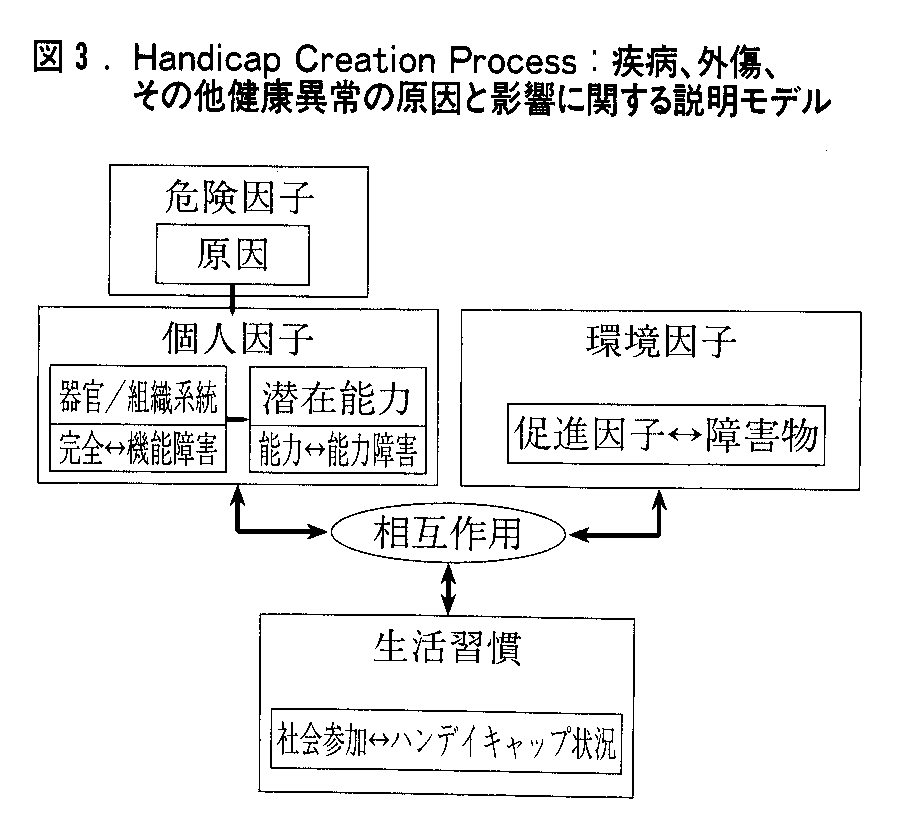 図３　Handicap Creation Process：疾病、外傷、その他健康異常の原因と影響に関する説明モデル