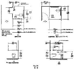 便器とその周辺のサイズを表した図