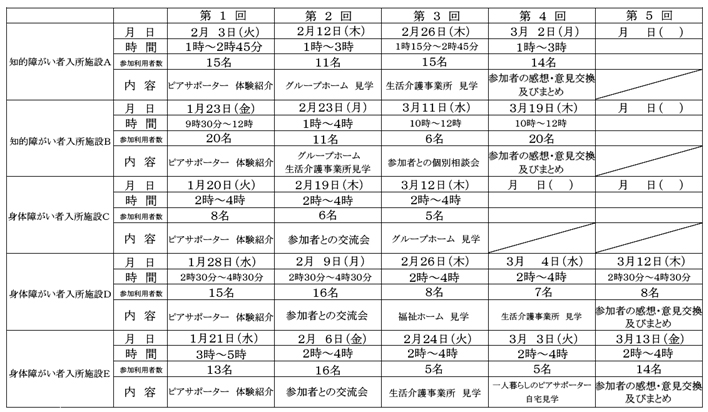 （６）ピアサポーター派遣日程