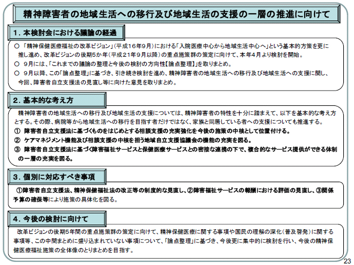 精神障害者の地域生活への移行及び地域生活の支援の一層の推進に向けて