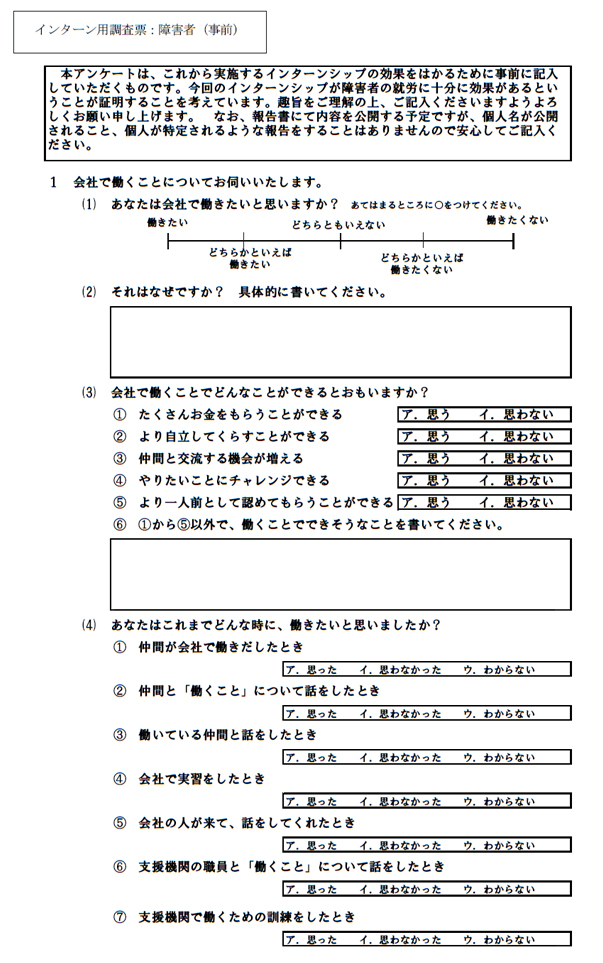 インターン用調査票：障害者（事前）