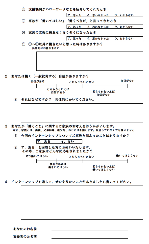 インターン用調査票：障害者（事前）