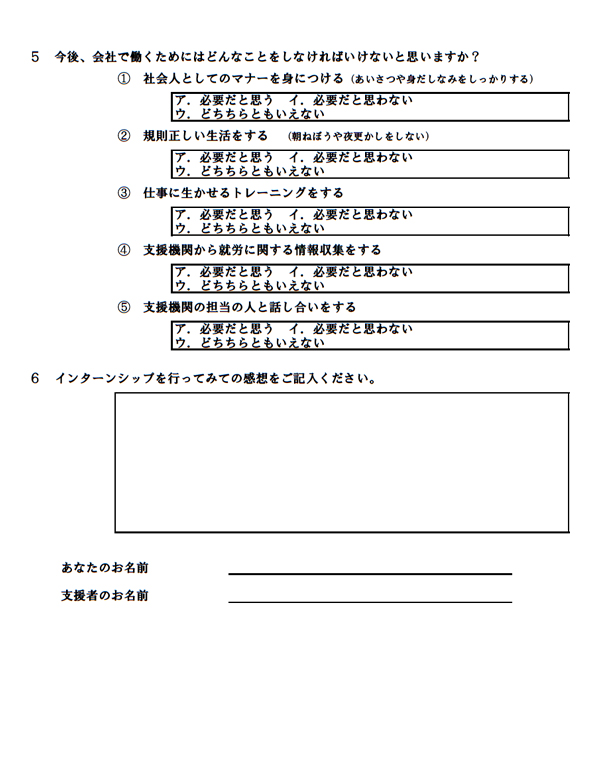 インターン用調査票：障害者（事後）