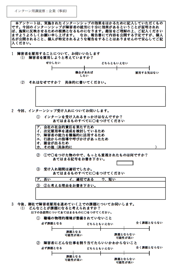 インターン用調査票：企業（事前）