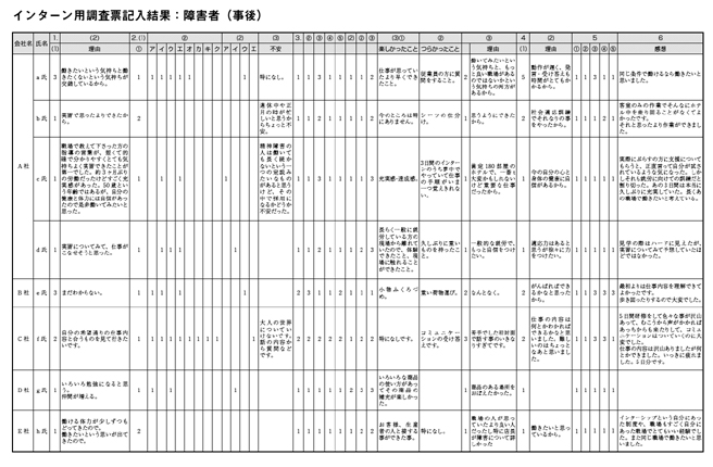 インターン用調査票記入結果：障害者（事後）