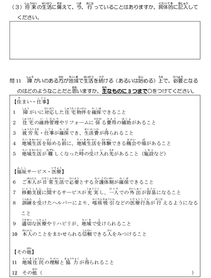肢体不自由児の生活と住まいに関するアンケート調査【ご本人用】