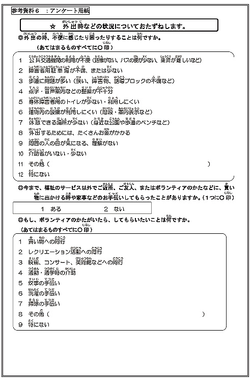 アンケート用紙