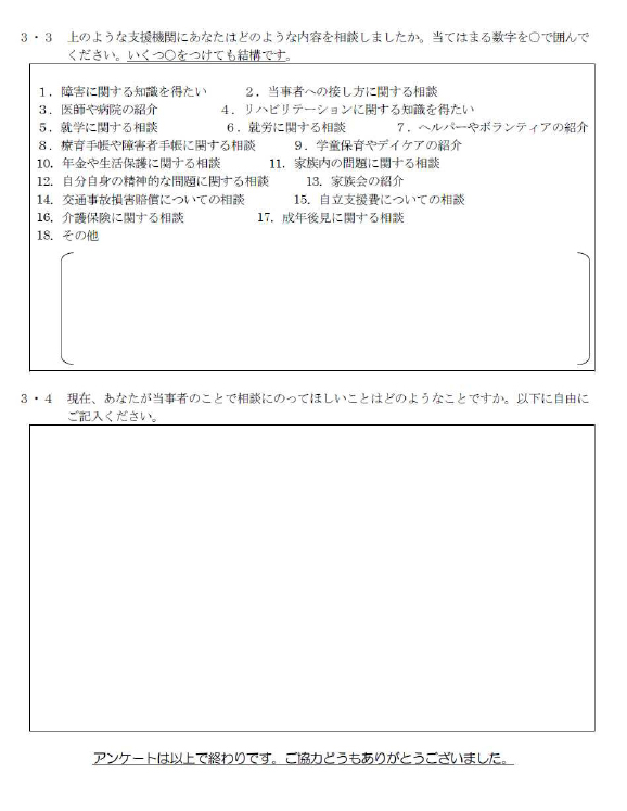 高次脳機能障害児(者)の家族への支援の実態に関するアンケート 4ページ