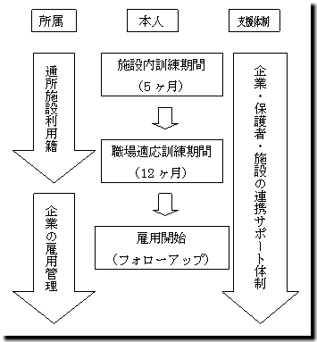 施設内訓練から雇用開始までの支援の流れ