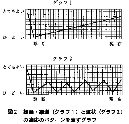 図２　経過・躍進　（グラフ１）　と波状　（グラフ２）　の適応のパターンを表すグラフ