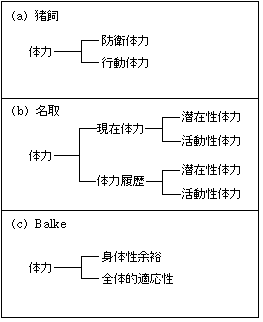 表1. 体力の構成を示した表