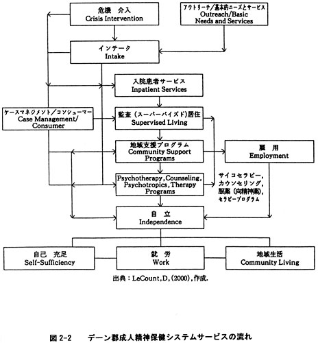 デーン郡精神精神保健システムサービスの流れの図