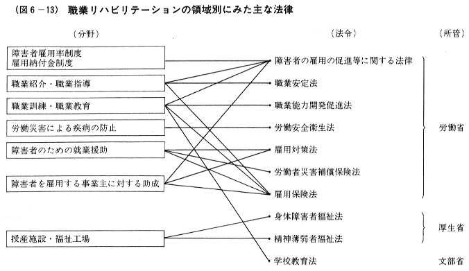 (図6-13)職業リハビリテーションの領域別にみた主な法律