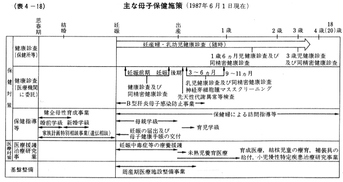 主な母子保健施策（1987年6月1日現在）の図