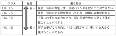 表２　車いすバスケットボールのクラス分け