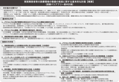 図　視覚障害者等の読書環境の整備の推進に関する基本的な計画【概要】（読書バリアフリ一基本計画）