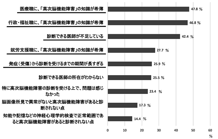 図5　高次脳機能障害の診断を受ける上で、問題だと感じたこと　（複数回答）　n=278】